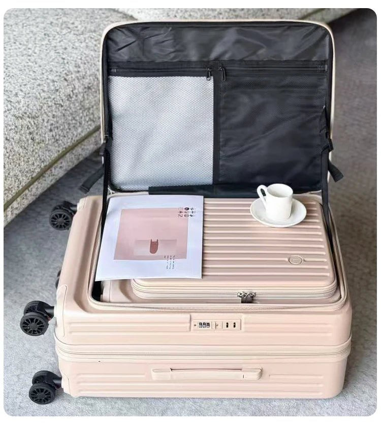Expandable Hard - Side Trolley Luggage Set with Side Opening - Carry - On & Checked Suitcases, Anti - Shock & Password Lock - RELUX.STOREExpandable Hard - Side Trolley Luggage Set with Side Opening - Carry - On & Checked Suitcases, Anti - Shock & Password Lock