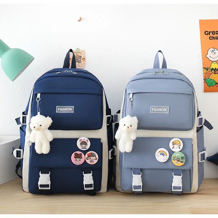 Five - Piece Set Large Capacity Fashionable Double Shoulder Backpack for Junior And High School Girls Primary School Students - RELUX.STORE