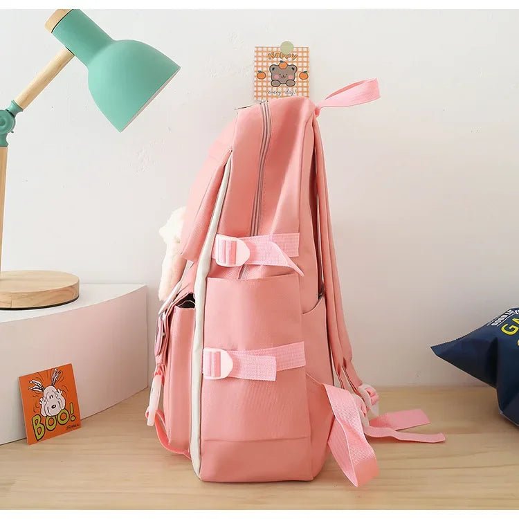Five - Piece Set Large Capacity Fashionable Double Shoulder Backpack for Junior And High School Girls Primary School Students - RELUX.STORE