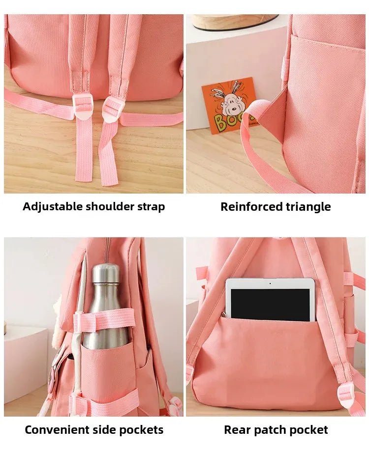 Five - Piece Set Large Capacity Fashionable Double Shoulder Backpack for Junior And High School Girls Primary School Students - RELUX.STORE