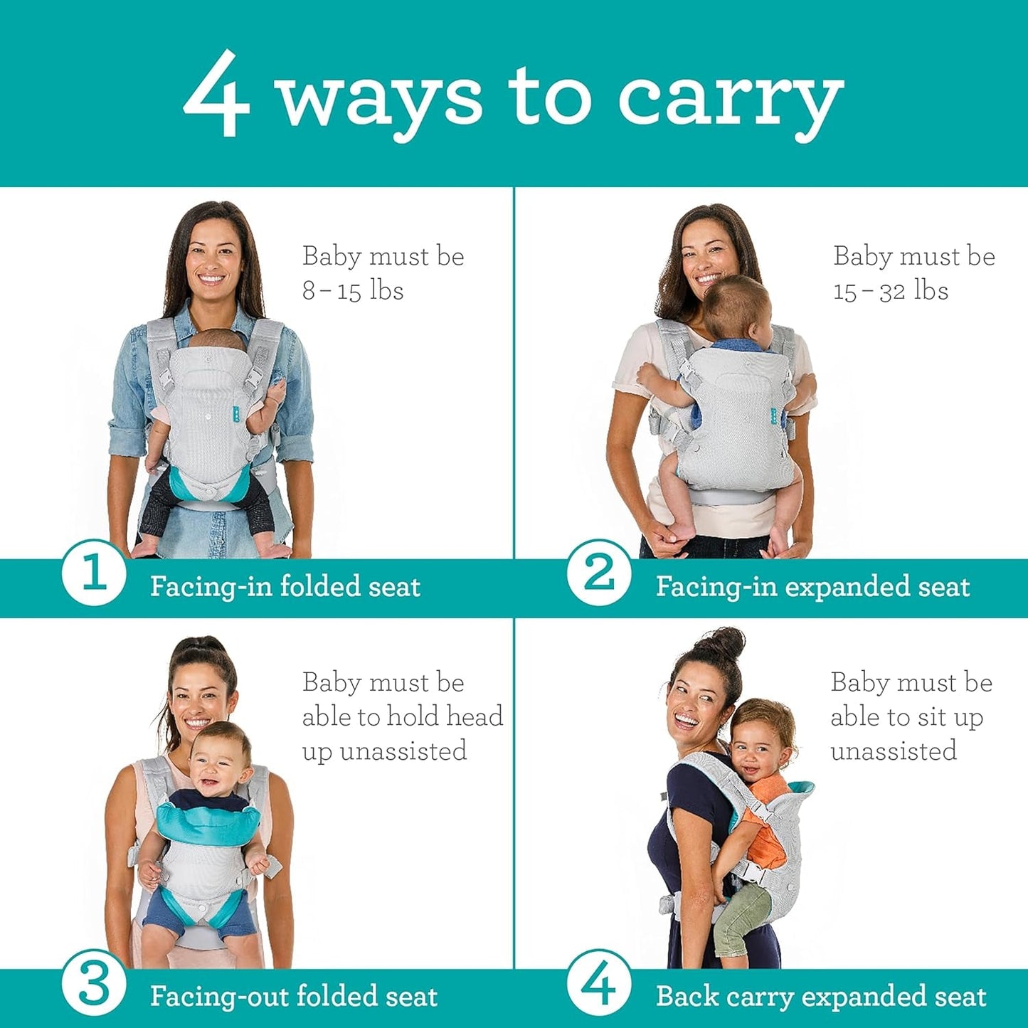 Flip 4 - In - 1 Light & Airy Convertible Baby Carrier, Adjustable, Ergonomic Babywearing, Registry Essential, Baby Carrier for Newborn to Toddler - RELUX.STORE