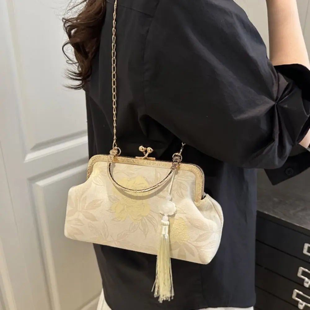 Flower Pattern Chinese Style Handbag Cheongsam Accessories Elegant Hanfu Clutch Bag Single Shoulder with Pendant - RELUX.STORE