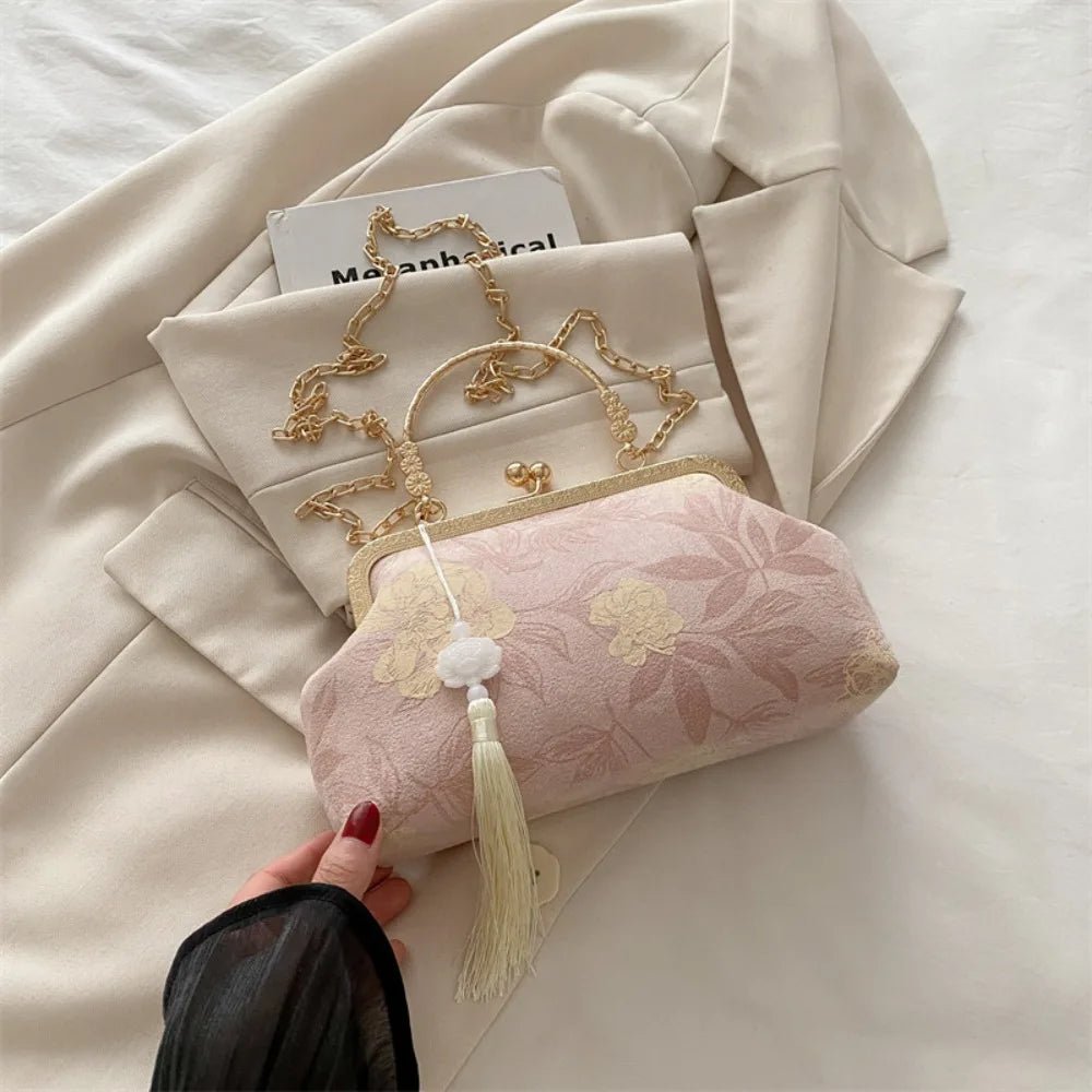 Flower Pattern Chinese Style Handbag Cheongsam Accessories Elegant Hanfu Clutch Bag Single Shoulder with Pendant - RELUX.STORE