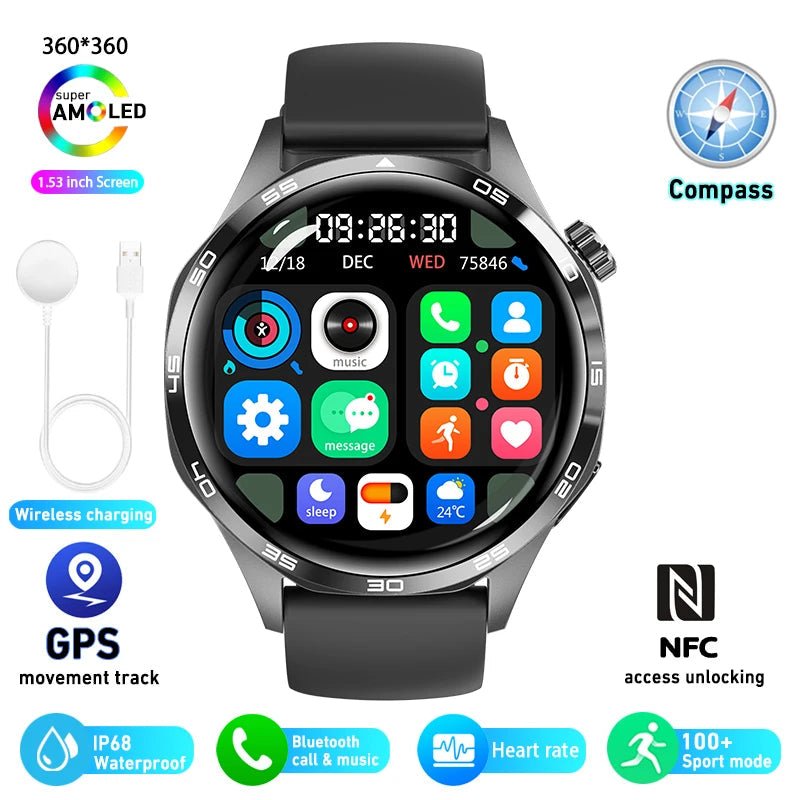 For HUAWEI GT5 Pro GPS NFC Smart Watch Men 360*360 AMOLED Screen Heart rate Bluetooth Call IP67 Waterproof Man Smartwatch 2024 - RELUX.STORE