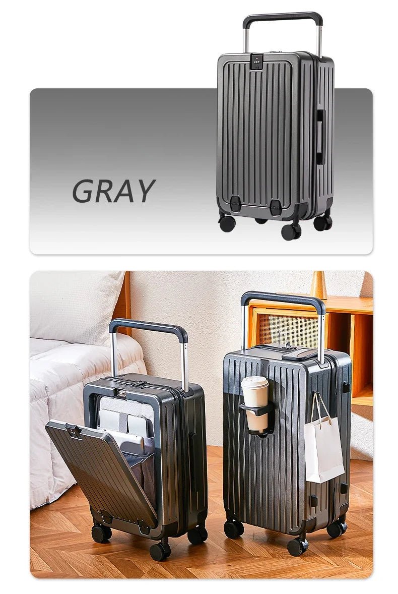 Front Opening Luggage with Laptop Storage Large Capacity Travel Trunk with Cup Holder&USB Charging Port&Wide Handle - RELUX.STOREFront Opening Luggage with Laptop Storage Large Capacity Travel Trunk with Cup Holder&USB Charging Port&Wide Handle