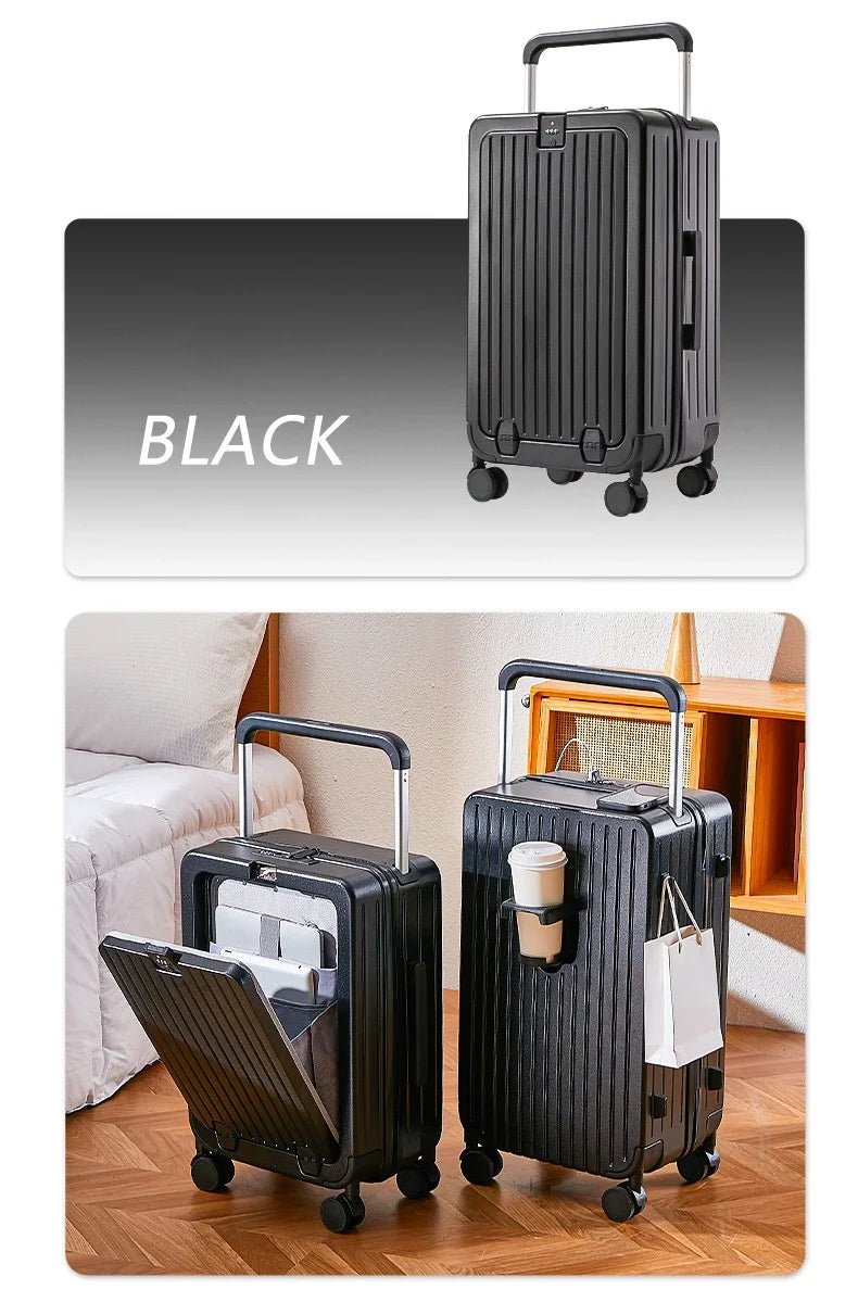 Front Opening Luggage with Laptop Storage Large Capacity Travel Trunk with Cup Holder&USB Charging Port&Wide Handle - RELUX.STOREFront Opening Luggage with Laptop Storage Large Capacity Travel Trunk with Cup Holder&USB Charging Port&Wide Handle