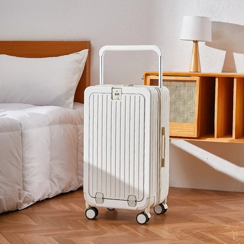 Front Opening Luggage with Laptop Storage Large Capacity Travel Trunk with Cup Holder&USB Charging Port&Wide Handle - RELUX.STOREFront Opening Luggage with Laptop Storage Large Capacity Travel Trunk with Cup Holder&USB Charging Port&Wide Handle