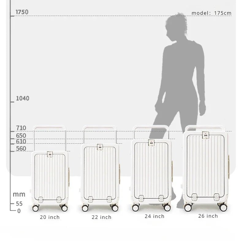 Front Opening Luggage with Laptop Storage Large Capacity Travel Trunk with Cup Holder&USB Charging Port&Wide Handle - RELUX.STOREFront Opening Luggage with Laptop Storage Large Capacity Travel Trunk with Cup Holder&USB Charging Port&Wide Handle