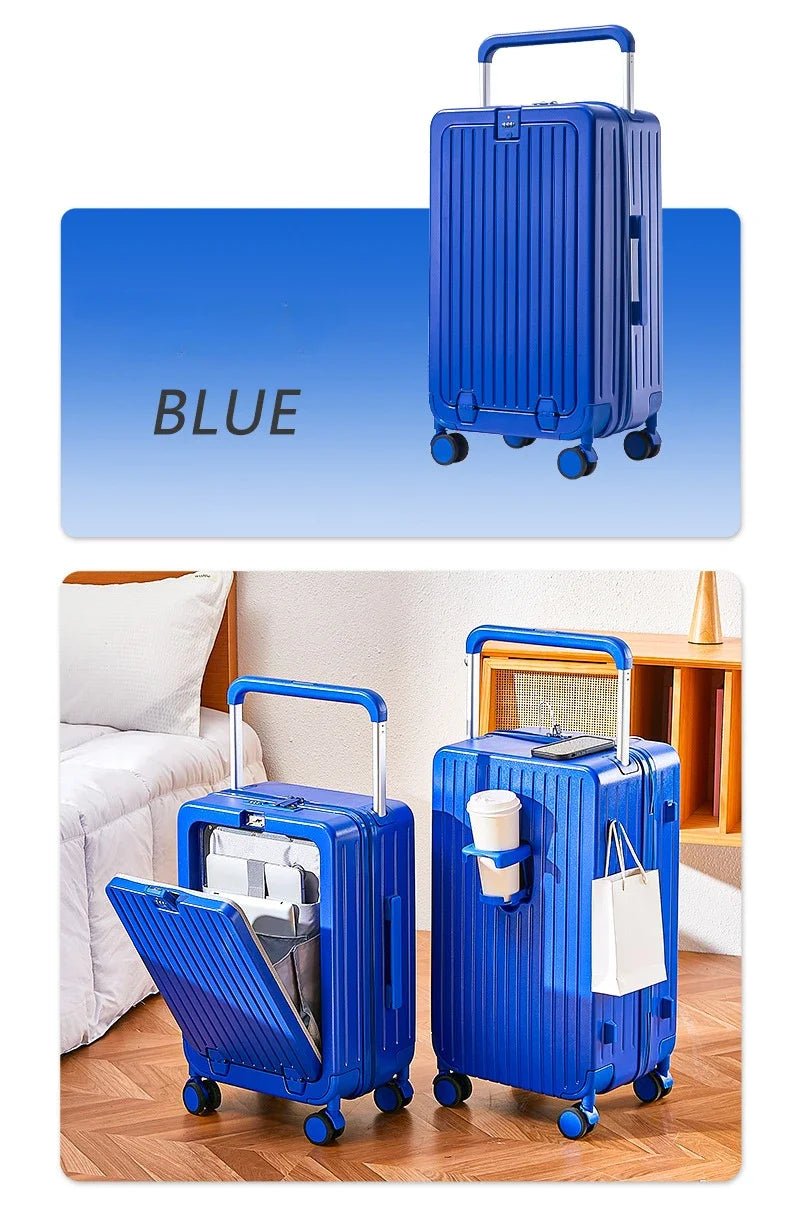Front Opening Luggage with Laptop Storage Large Capacity Travel Trunk with Cup Holder&USB Charging Port&Wide Handle - RELUX.STOREFront Opening Luggage with Laptop Storage Large Capacity Travel Trunk with Cup Holder&USB Charging Port&Wide Handle