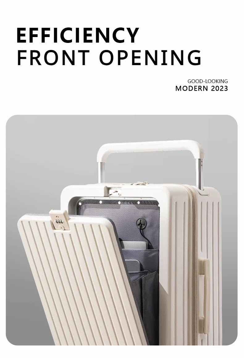 Front Opening Luggage with Laptop Storage Large Capacity Travel Trunk with Cup Holder&USB Charging Port&Wide Handle - RELUX.STOREFront Opening Luggage with Laptop Storage Large Capacity Travel Trunk with Cup Holder&USB Charging Port&Wide Handle