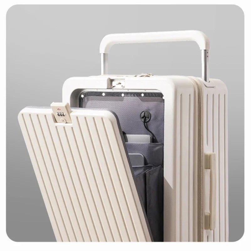Front Opening Luggage with Laptop Storage Large Capacity Travel Trunk with Cup Holder&USB Charging Port&Wide Handle - RELUX.STOREFront Opening Luggage with Laptop Storage Large Capacity Travel Trunk with Cup Holder&USB Charging Port&Wide Handle