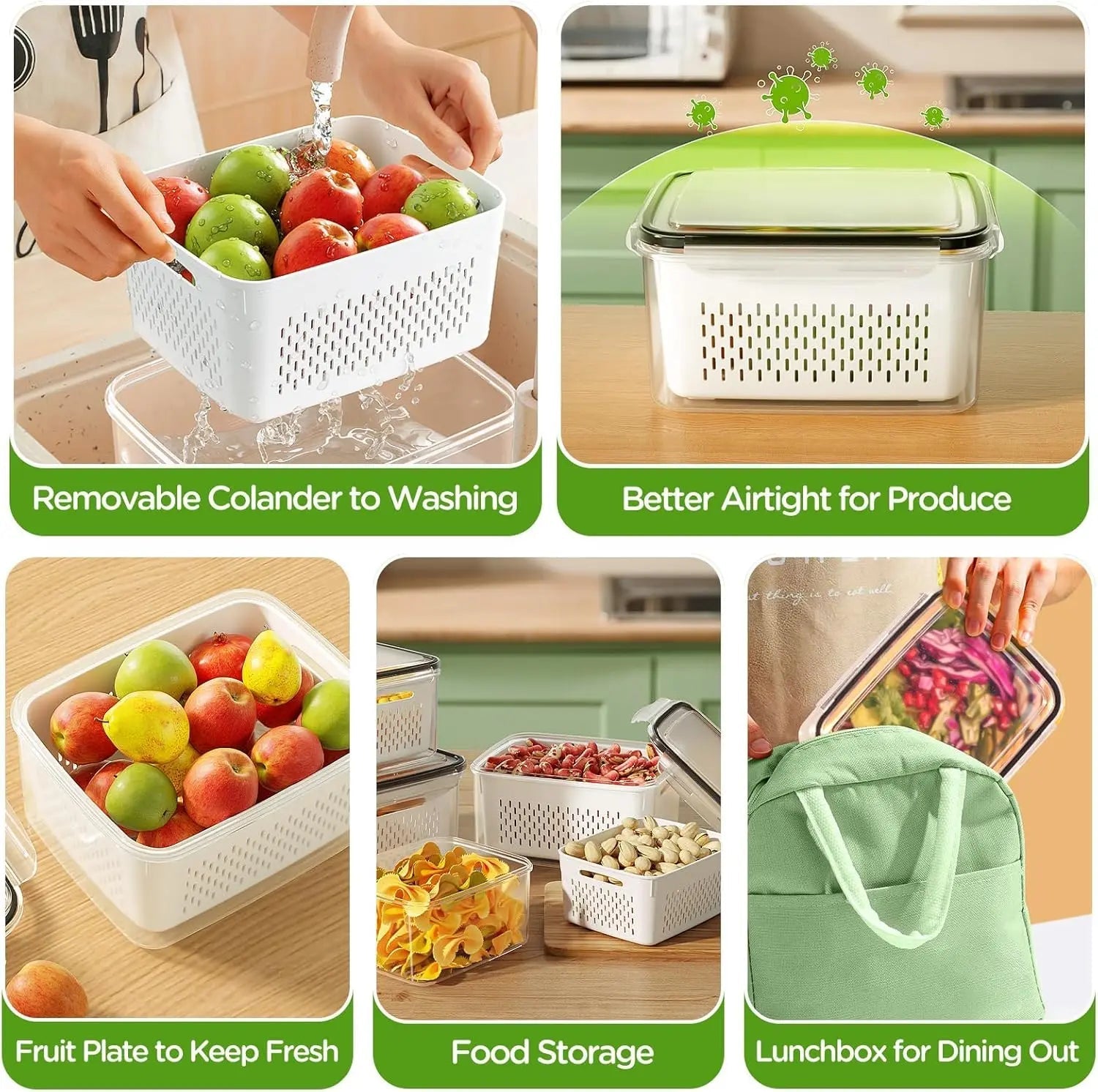 Fruit Storage Containers for Fridge Produce Containers with Removable Fruit Washing Bowl with Strainer for Salad Berry Lettuce - RELUX.STORE