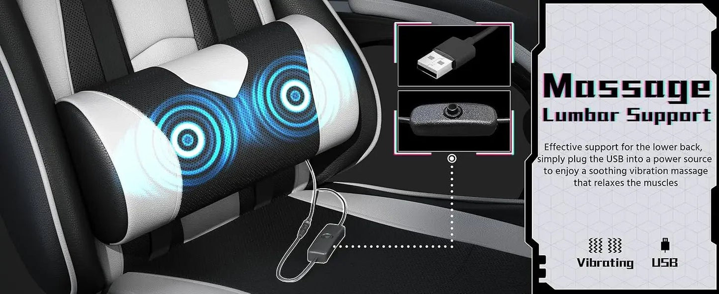 Gaming Chair, Video Game Chair with Massage Lumbar Support and Footrest Height Adjustable Ergonomic Computer Gaming Chair - RELUX.STORE