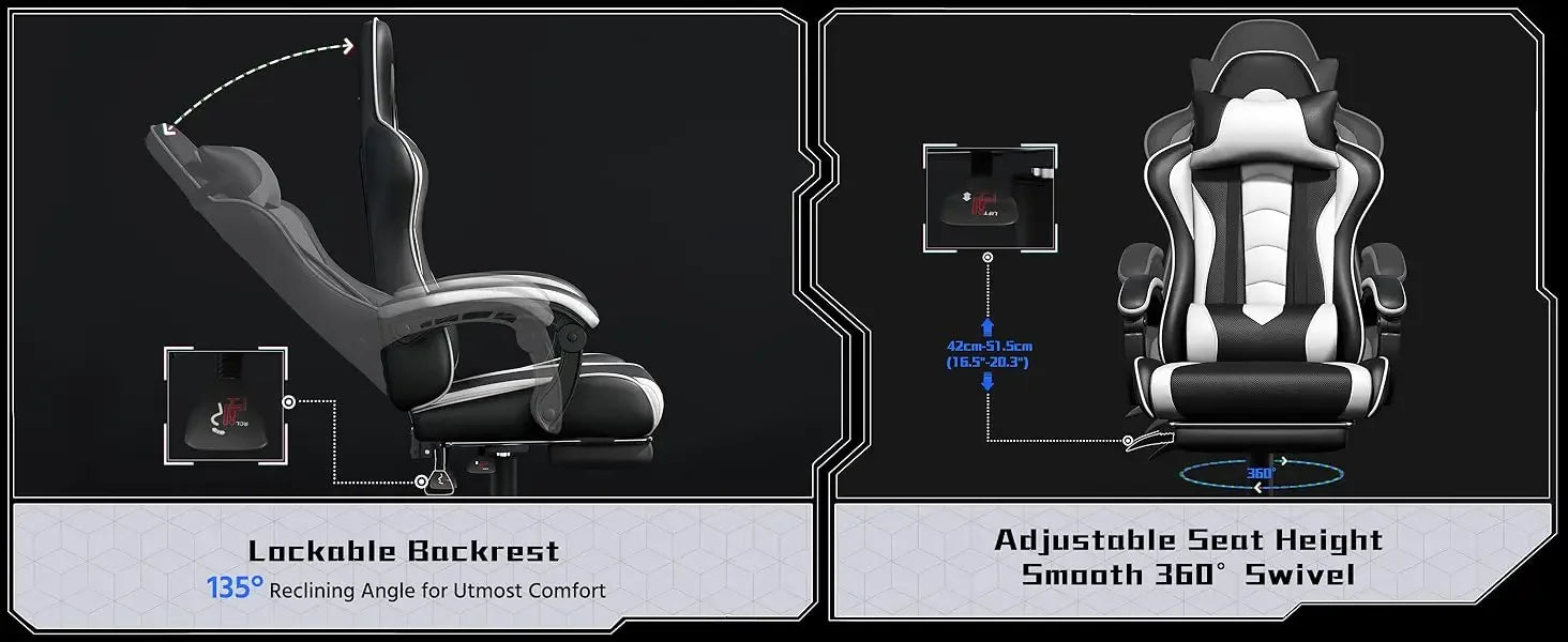 Gaming Chair, Video Game Chair with Massage Lumbar Support and Footrest Height Adjustable Ergonomic Computer Gaming Chair - RELUX.STORE