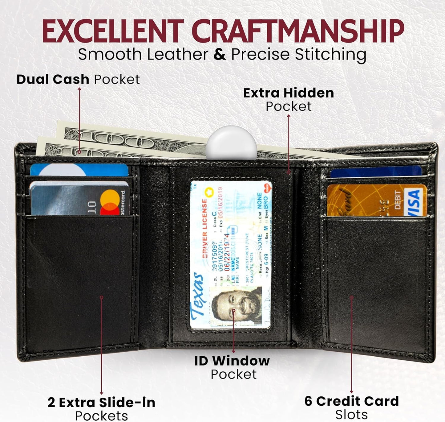 Genuine Nappa Leather Trifold Wallet for Men – RFID Blocking, ID Window, Slim & Stylish Everyday Wallet - RELUX.STORE