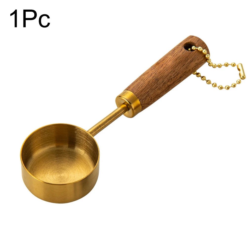 Gold Wooden Handle Stainless Steel Measuring Cups Spoons Baking Tools Coffee Measuring Spoon Set Bartending Scale Accessories - RELUX.STORE