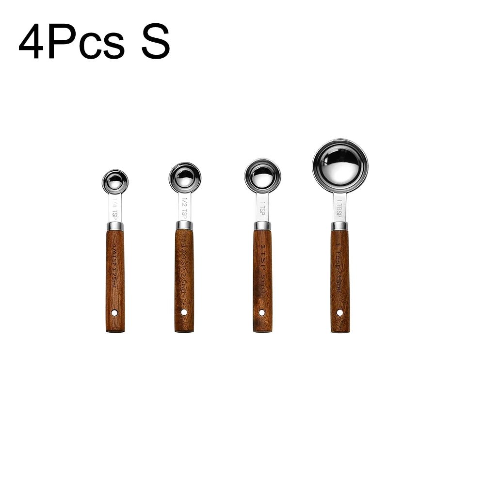 Gold Wooden Handle Stainless Steel Measuring Cups Spoons Baking Tools Coffee Measuring Spoon Set Bartending Scale Accessories - RELUX.STORE
