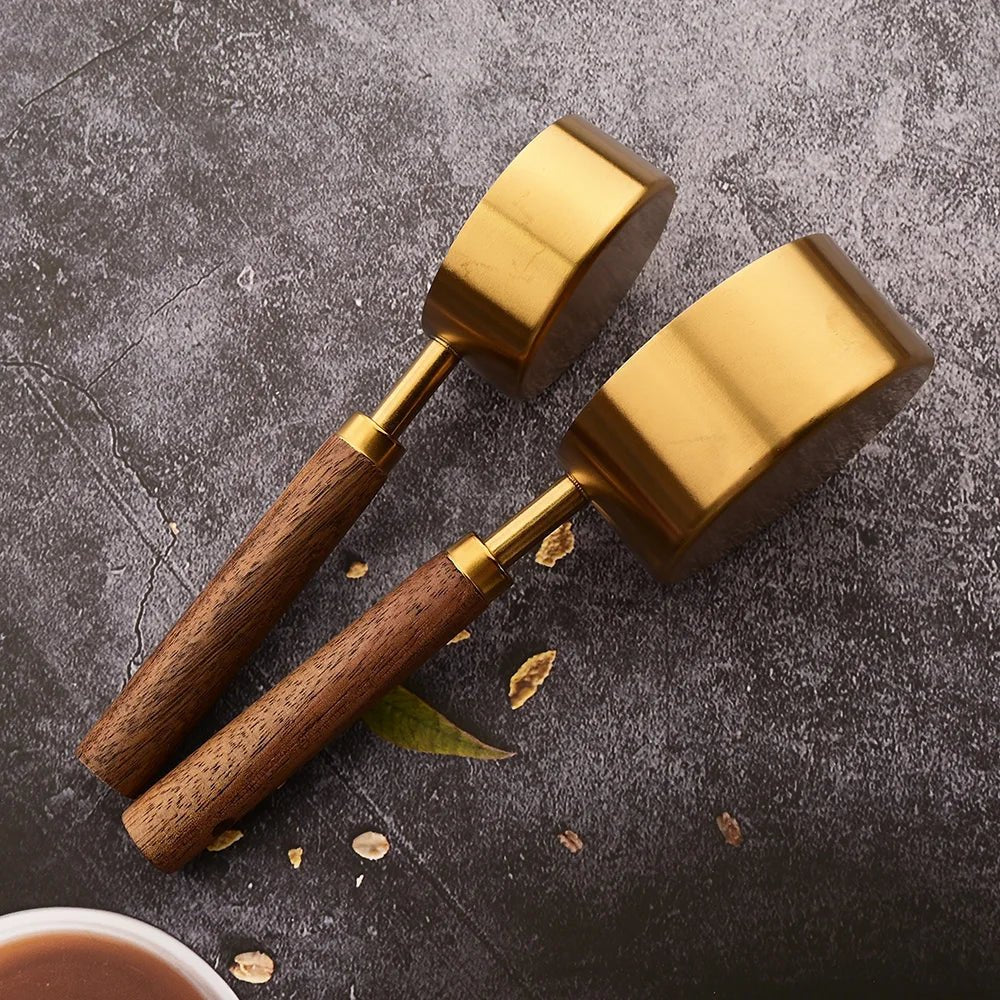 Gold Wooden Handle Stainless Steel Measuring Cups Spoons Baking Tools Coffee Measuring Spoon Set Bartending Scale Accessories - RELUX.STORE