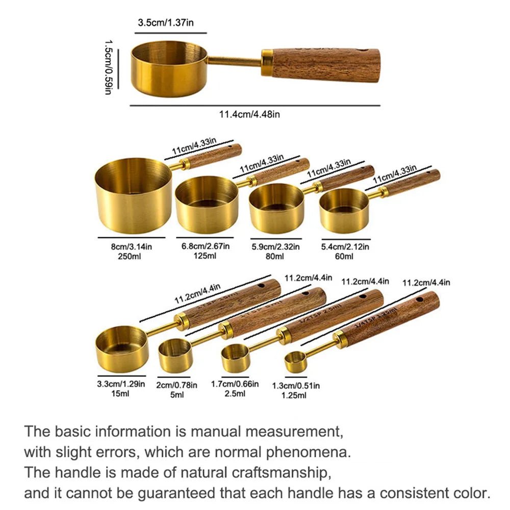 Gold Wooden Handle Stainless Steel Measuring Cups Spoons Baking Tools Coffee Measuring Spoon Set Bartending Scale Accessories - RELUX.STORE