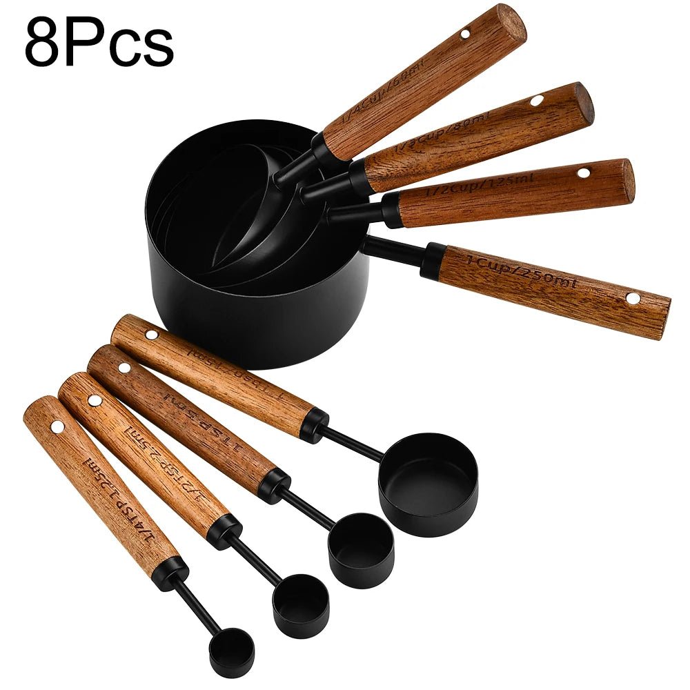 Gold Wooden Handle Stainless Steel Measuring Cups Spoons Baking Tools Coffee Measuring Spoon Set Bartending Scale Accessories - RELUX.STORE
