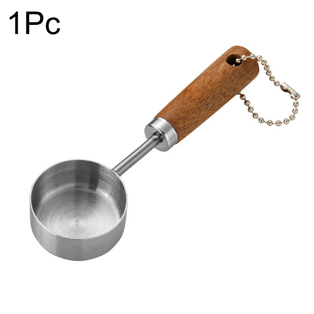 Gold Wooden Handle Stainless Steel Measuring Cups Spoons Baking Tools Coffee Measuring Spoon Set Bartending Scale Accessories - RELUX.STORE