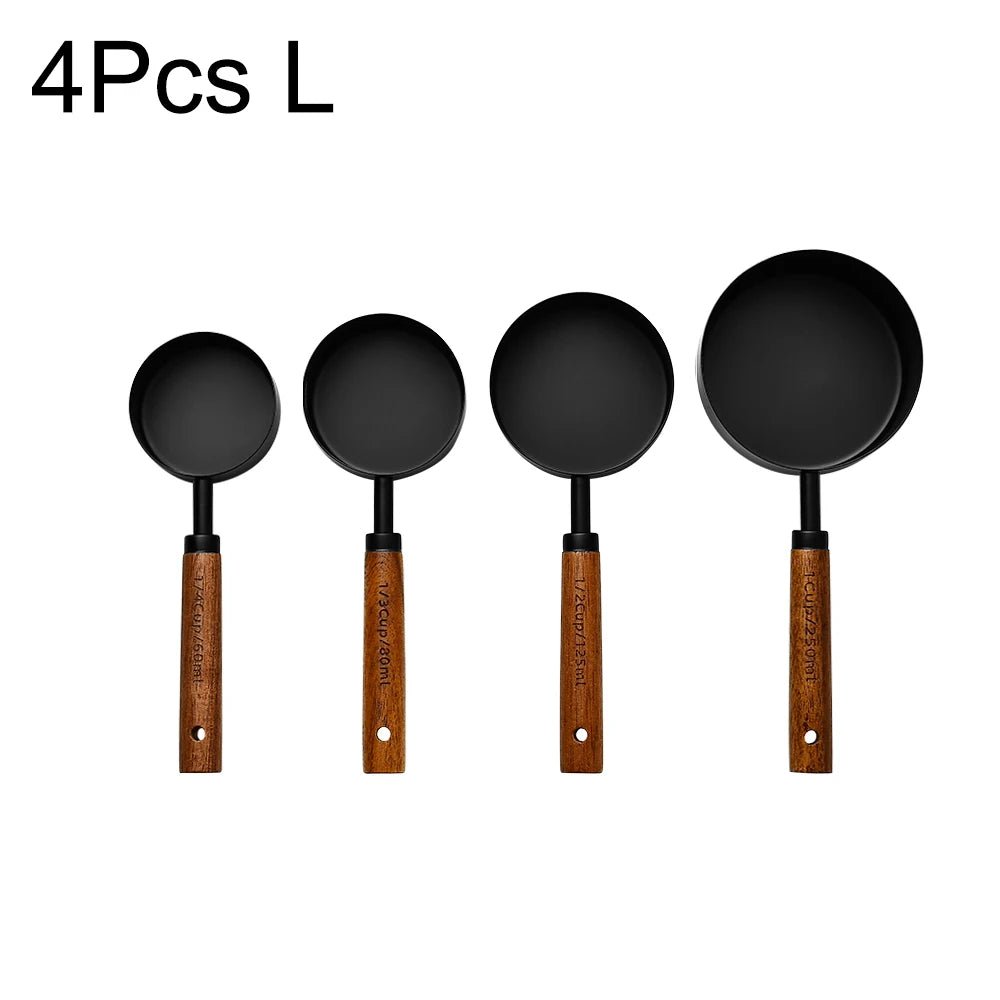 Gold Wooden Handle Stainless Steel Measuring Cups Spoons Baking Tools Coffee Measuring Spoon Set Bartending Scale Accessories - RELUX.STORE