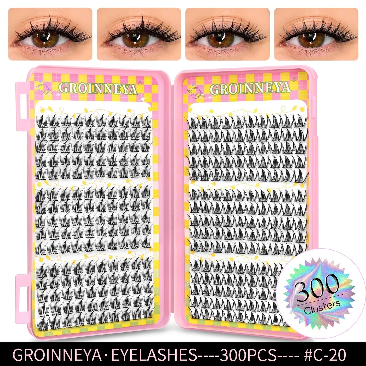 GROINNEYA Eyelashes Clusters 320 pcs Natural Eyelash extension Cluster Lashes Volume Mixed Tray Lashes Cluster Natural Lashes - RELUX.STORE