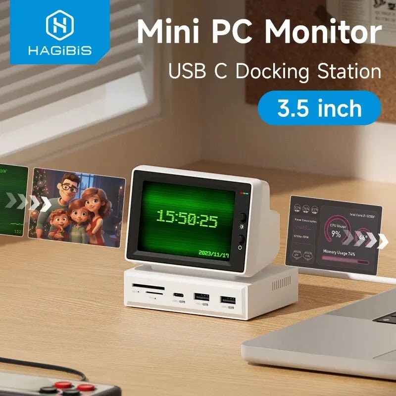 Hagibis 3.5inch IPS Mini Screen AIDA64 Mini PC CPU RAM HDD Data Monitor Display Sub Screen with USB C Hub for Laptop PC MacBook - RELUX.STORE