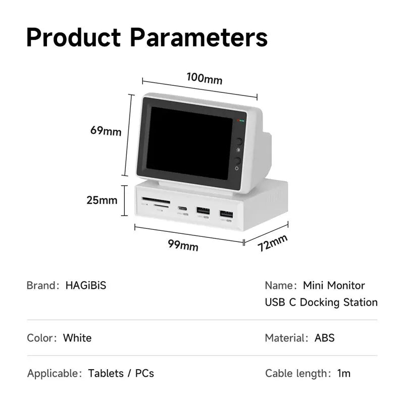 Hagibis 3.5inch IPS Mini Screen AIDA64 Mini PC CPU RAM HDD Data Monitor Display Sub Screen with USB C Hub for Laptop PC MacBook - RELUX.STORE