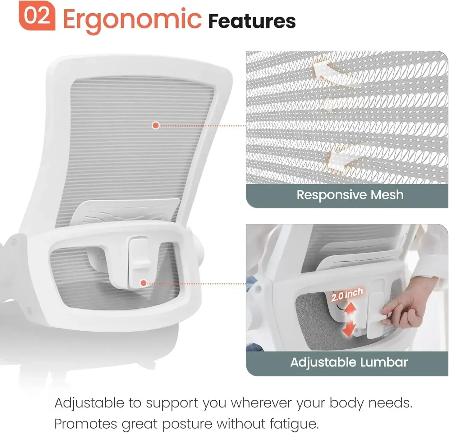 "High Back Mesh Office Chair – Ergonomic Computer Desk Chair with Adjustable Height & Lumbar Support for Home Office (Grey)" - RELUX.STORE