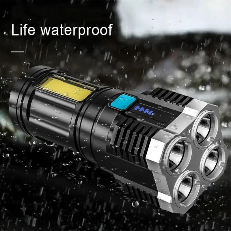 High Power LED Flashlights Camping Torch With 4 Lamp Beads And COB Side Light Rechargeable Portable Hand Lantern 4 Lighting Mode - RELUX.STORE