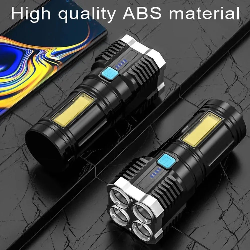 High Power LED Flashlights Camping Torch With 4 Lamp Beads And COB Side Light Rechargeable Portable Hand Lantern 4 Lighting Mode - RELUX.STORE