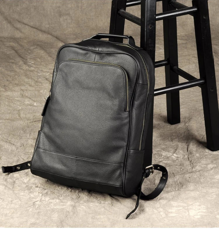 High - Quality Genuine Leather Backpack for Men – Fashionable Student School Bag & Daily Rucksack | Large Black Knapsack - RELUX.STORE
