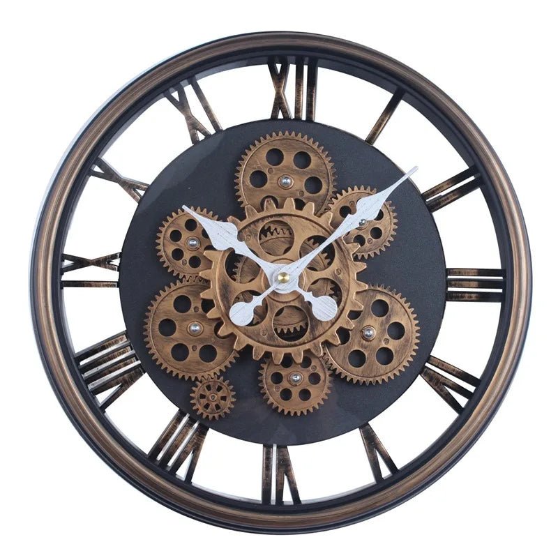 Industrial Gear Wall Clock with Rotating Gear Decoration - Antique Style and Quiet Movement - RELUX.STORE