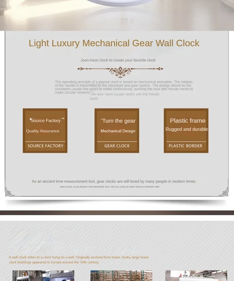 Industrial Gear Wall Clock with Rotating Gear Decoration - Antique Style and Quiet Movement - RELUX.STORE
