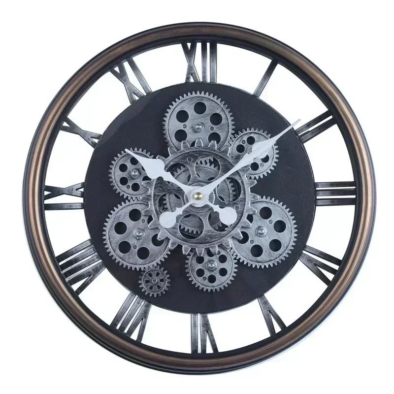 Industrial Gear Wall Clock with Rotating Gear Decoration - Antique Style and Quiet Movement - RELUX.STORE