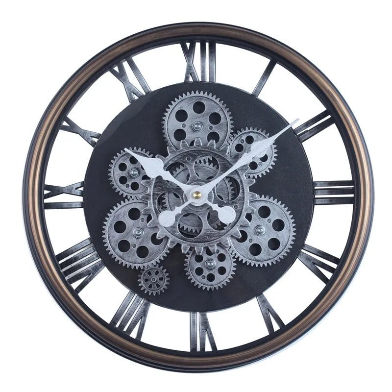 Industrial Gear Wall Clock with Rotating Gear Decoration - Antique Style and Quiet Movement - RELUX.STORE