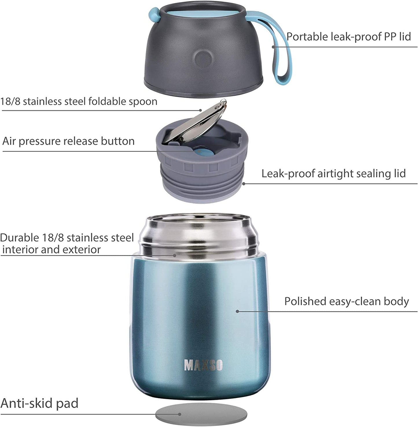 “Insulated Thermo Food Jar – 17Oz Stainless Steel Soup & Hot/Cold Food Container for Kids & Adults, Triple - Layer Thermal Lunch Jar with Spoon (Light Blue)” - RELUX.STORE