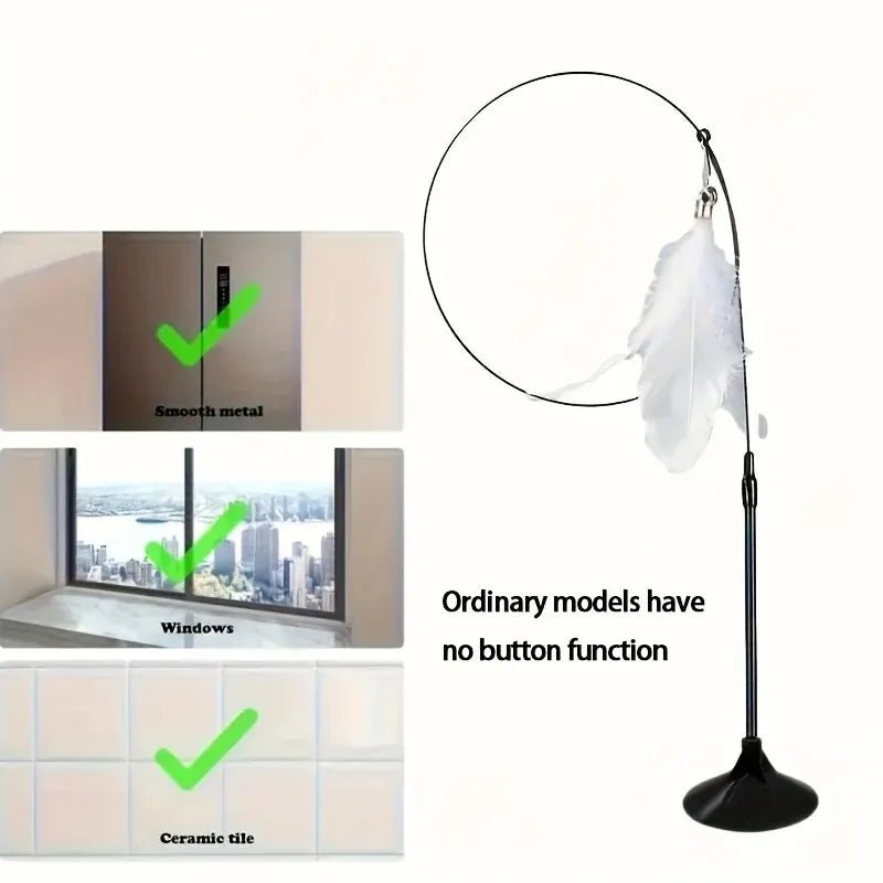 “Interactive Cat Teaser Toy – Bell & Feather Wand with Long Suction Cup Pole for Fun, Active Playtime” - RELUX.STORE