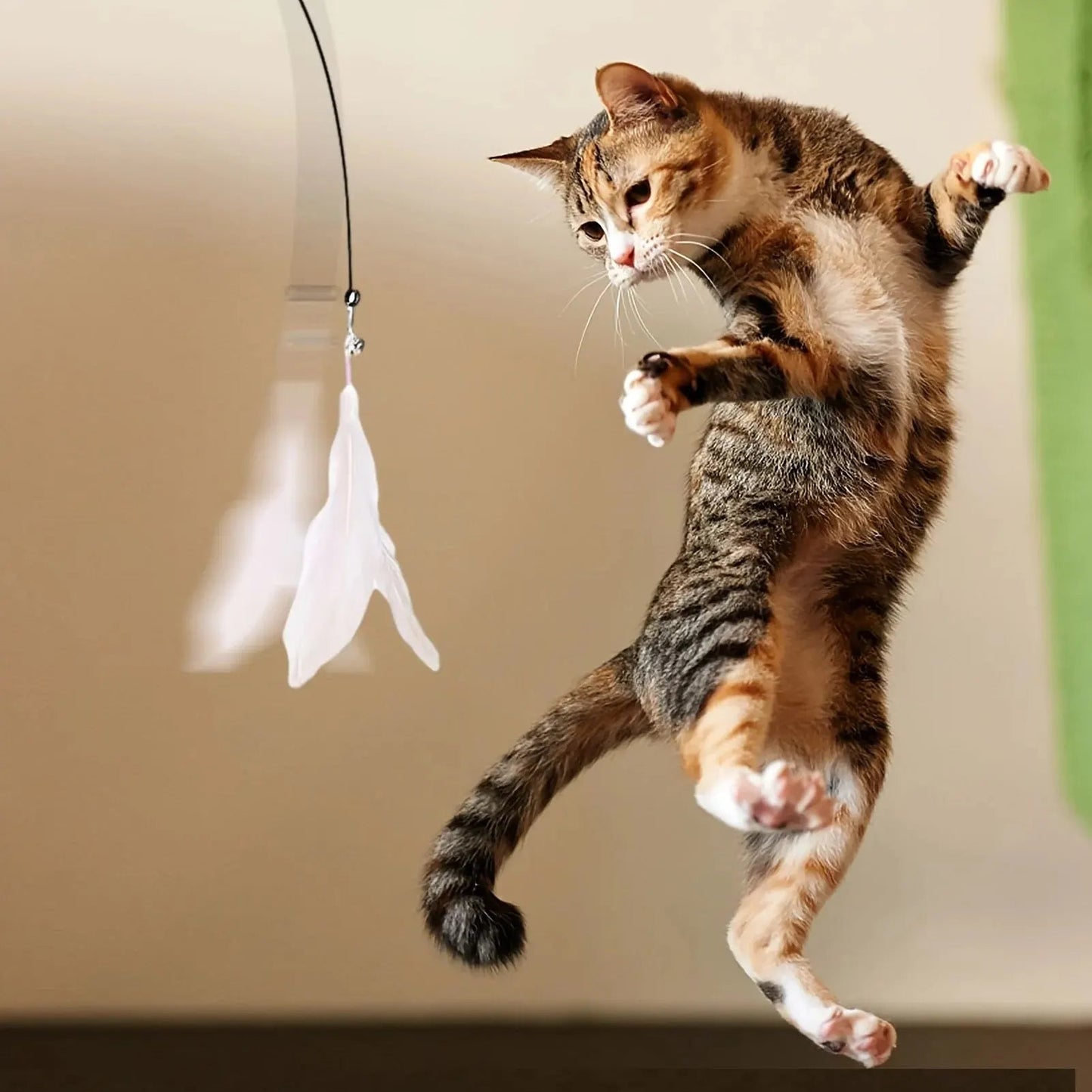 “Interactive Cat Teaser Toy – Bell & Feather Wand with Long Suction Cup Pole for Fun, Active Playtime” - RELUX.STORE