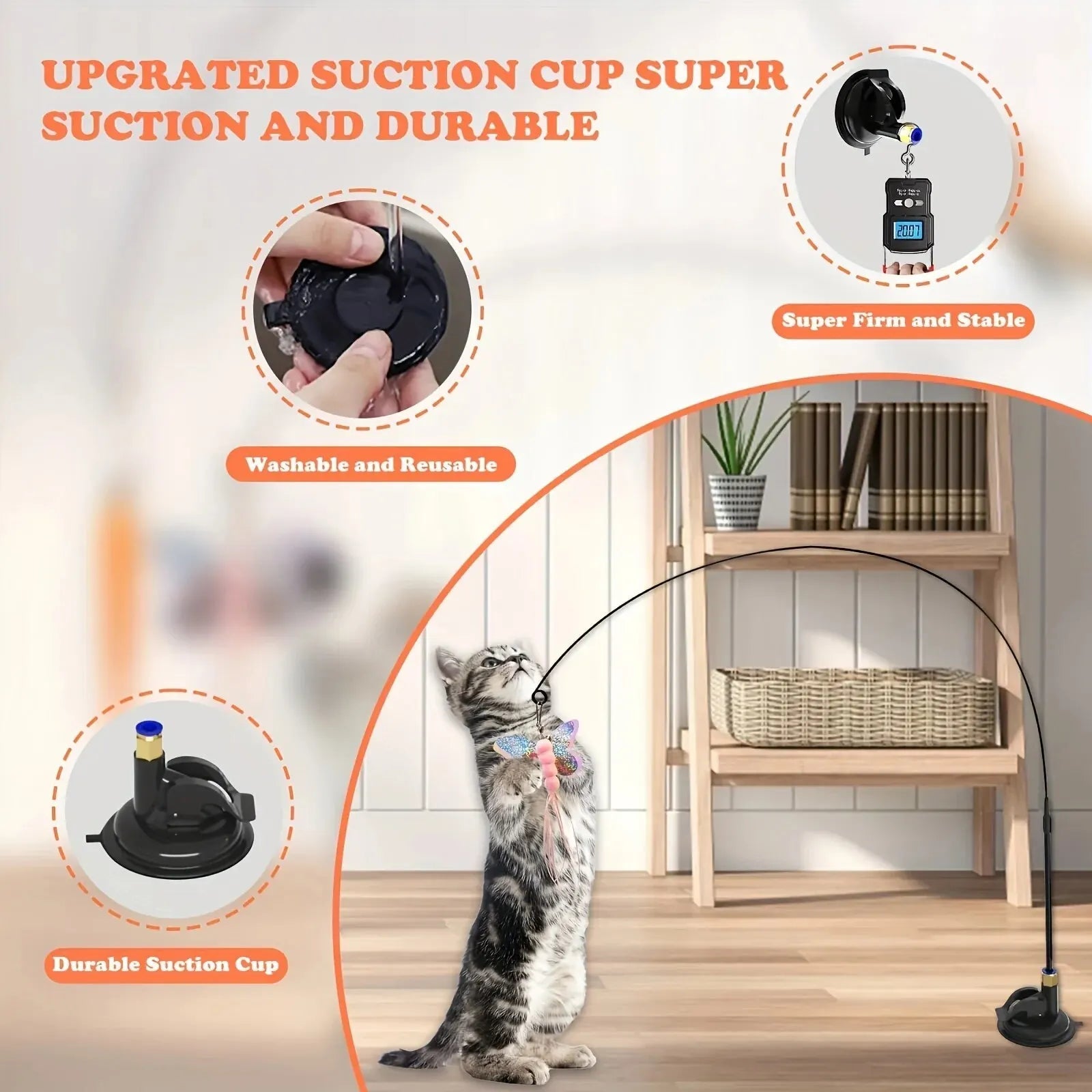 “Interactive Cat Teaser Toy – Bell & Feather Wand with Long Suction Cup Pole for Fun, Active Playtime” - RELUX.STORE