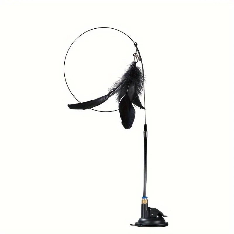 “Interactive Cat Teaser Toy – Bell & Feather Wand with Long Suction Cup Pole for Fun, Active Playtime” - RELUX.STORE