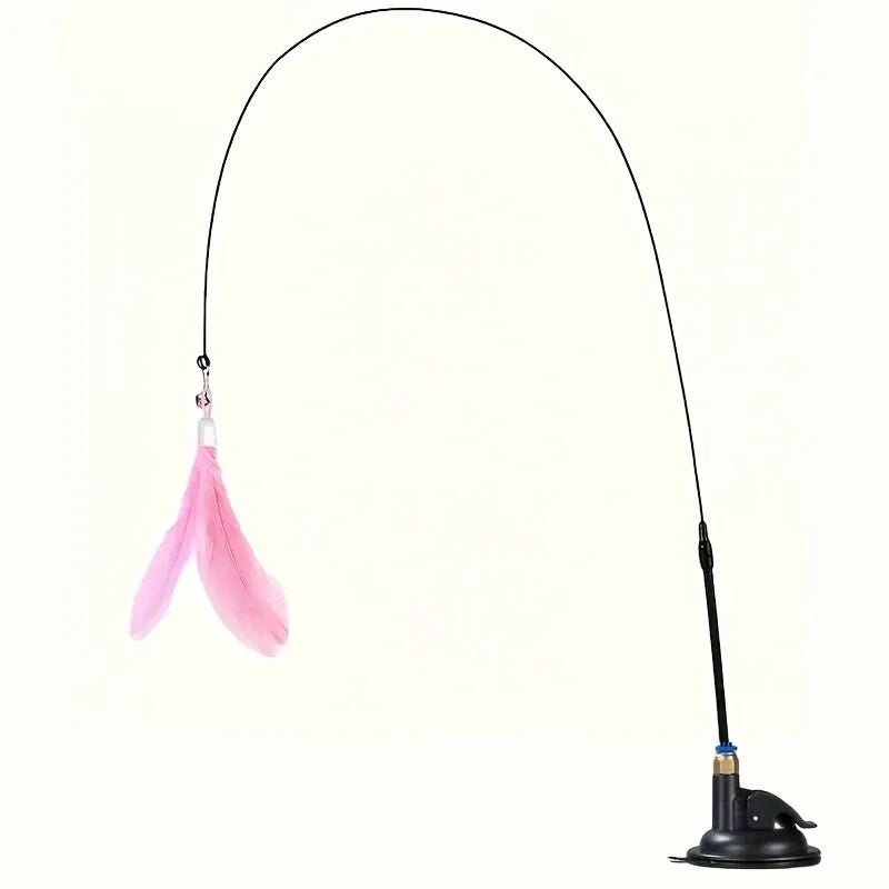 “Interactive Cat Teaser Toy – Bell & Feather Wand with Long Suction Cup Pole for Fun, Active Playtime” - RELUX.STORE