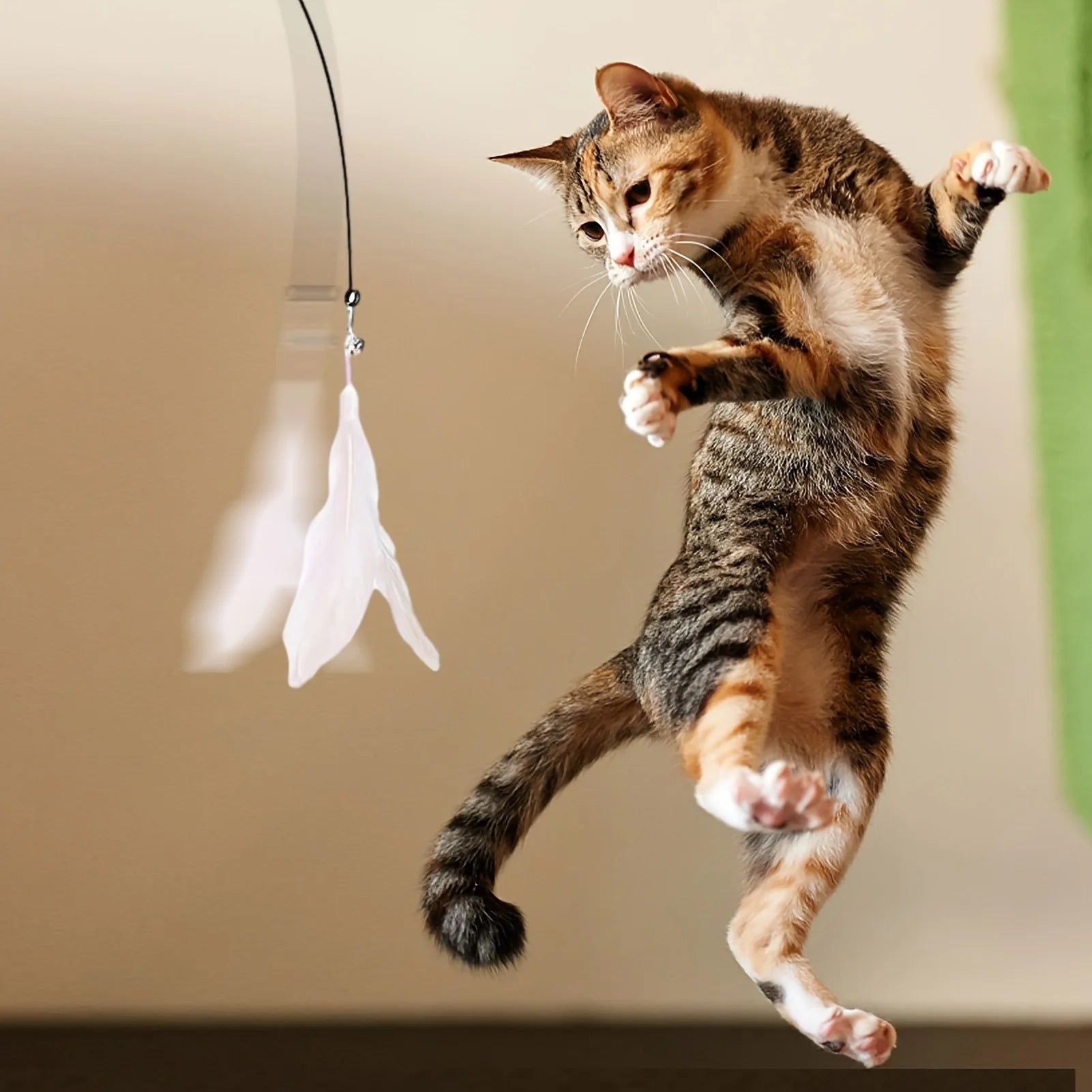 “Interactive Cat Teaser Toy – Bell & Feather Wand with Long Suction Cup Pole for Fun, Active Playtime” - RELUX.STORE