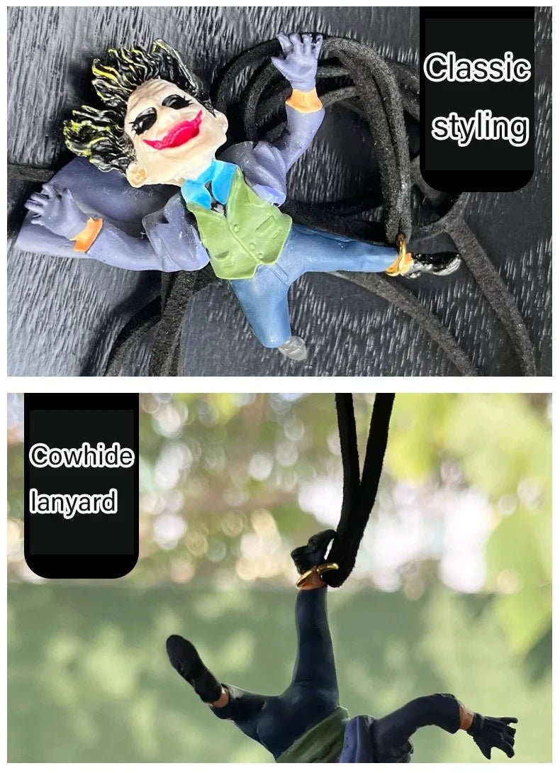 "Joker Car Resin Pendant – Creative Cartoon Rearview Mirror Accessory with Cowhide Rope, Christmas Gift 2024" - RELUX.STORE
