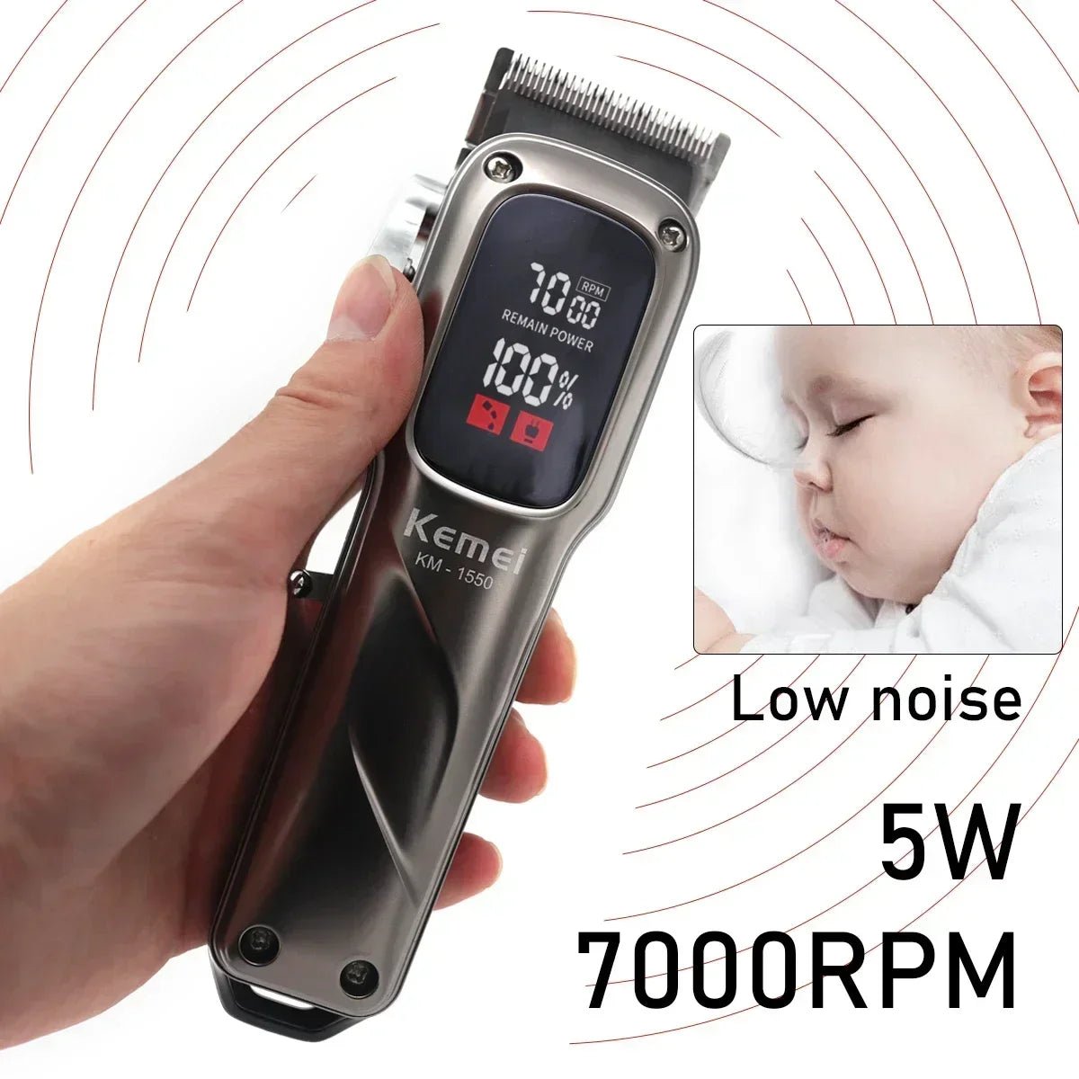 Kemei KM - 1550 Professional Hair Clipper for Men LED Display Low Noise Cordless USB Interface Hair Cutting Machine Hair Trimmer - RELUX.STORE