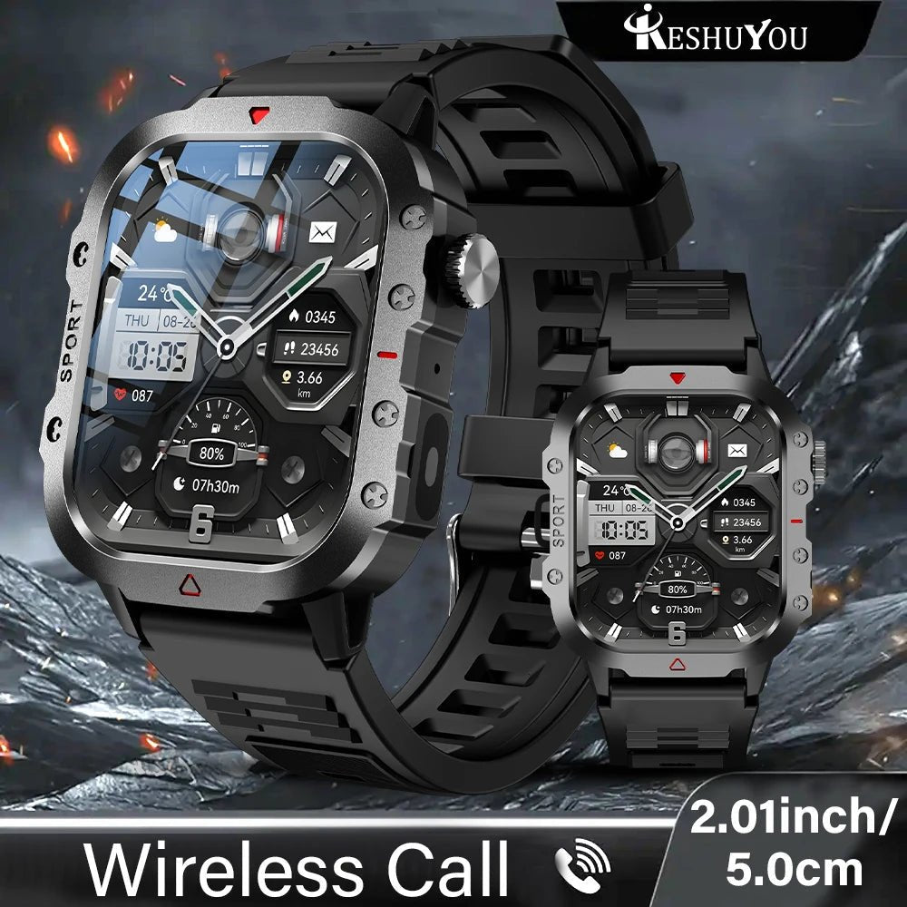 KESHUYOU Outdoor Sports Smart Watch 2.01 inch HD Screen LED Flashlight Bluetooth Talking Smart Watch for Men Women Holiday Gifts - RELUX.STORE