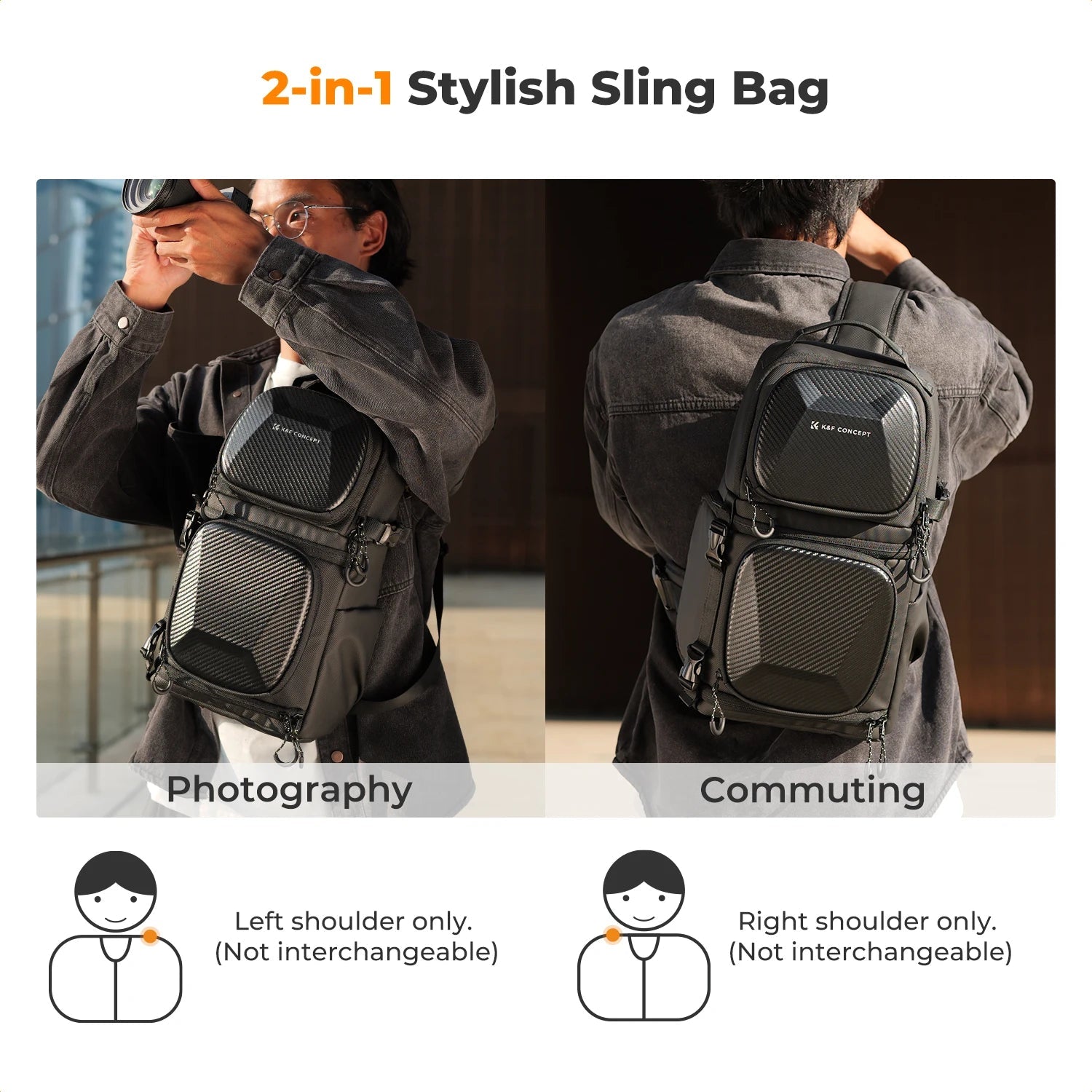 K&F Concept 10L Camera Sling Bag – Hardshell Crossbody Backpack for DSLR & Mirrorless Cameras | Compatible with Sony, Canon, Nikon - RELUX.STORE