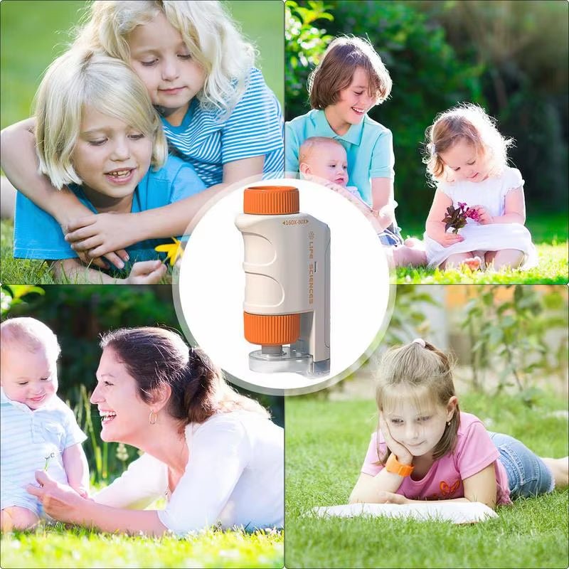 Kid Science Experiment Pocket Microscope Toy Kit 80 - 160X Educational Mini Handheld Microscope with Light Children STEM Toys Gift - RELUX.STORE