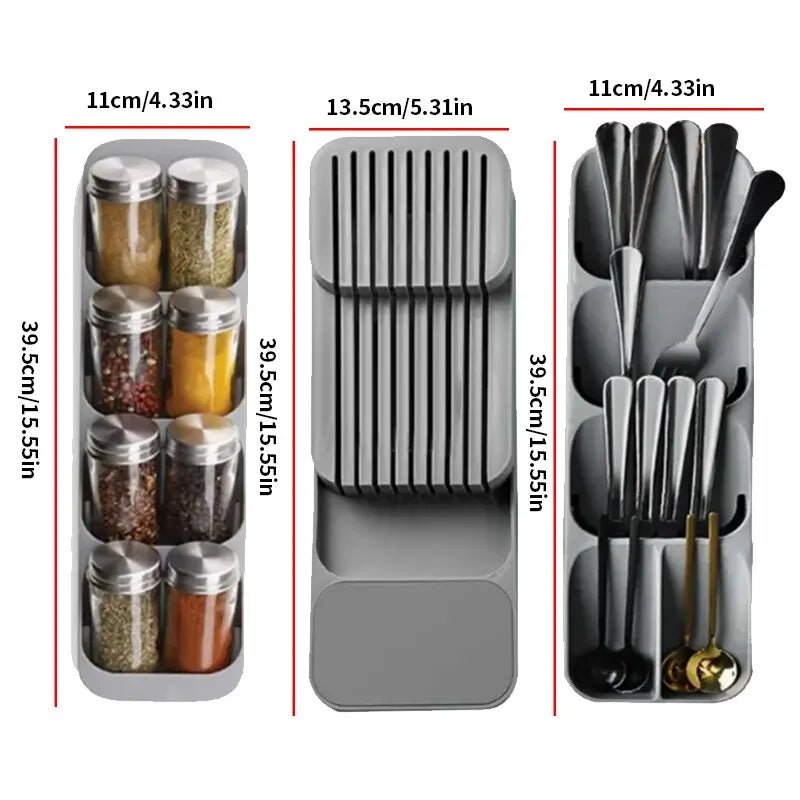 Kitchen Drawer Cutlery Storage Tray Knife Holder Spoon Forks Tableware Organizer Container For Spice Bottles Knives Block Rack - RELUX.STORE